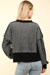 VERY J Exposed Seam Cropped Striped Slit Sweater - 1985 the VAULT Boutique