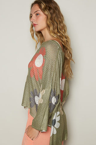 POL Flower Dropped Shoulder Long Sleeve Knit Top - 1985 the VAULT Boutique