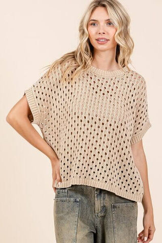 Mittoshop Mineral Wash Openwork Short Sleeve Knit Cover Up - 1985 the VAULT Boutique