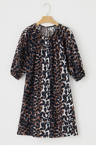 Leopard Button Up Half Sleeve Mini Dress - 1985 the VAULT Boutique