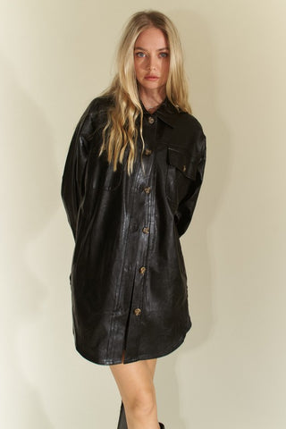 Davi & Dani Faux Leather Button Up Jacket with Chest Pockets - 1985 the VAULT Boutique