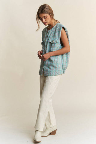 J.NNA Frayed Tweed Padded Shoulder Vest - 1985 the VAULT Boutique