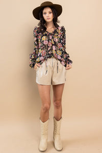 Ces Femme Ruffle Trim Long Sleeve Floral Blouse - Happily Ever Atchison Shop Co.