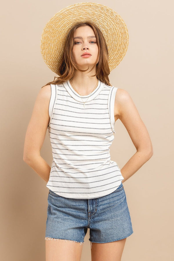 Ces Femme Striped Round Neck Tank - Happily Ever Atchison Shop Co.