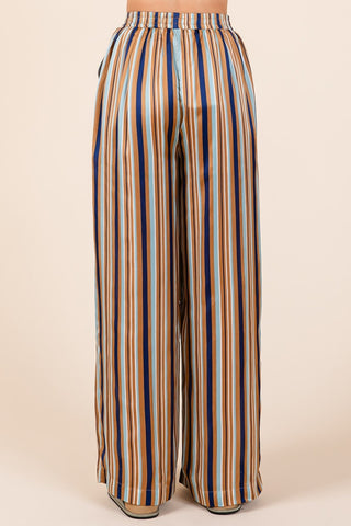 Mittoshop Striped Satin Elastic Waist Wide Leg Pants - 1985 the VAULT Boutique