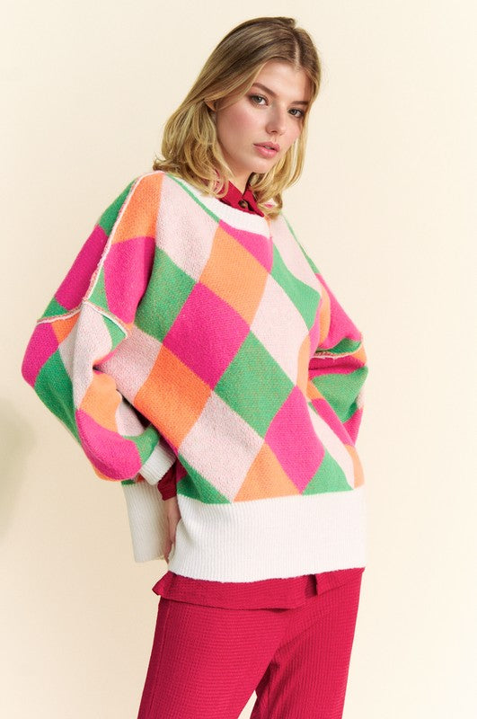 Davi & Dani Exposed Seam Color Block Dropped Shoulder Sweater - 1985 the VAULT Boutique