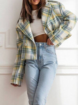 Lapel Collar Plaid Cropped Jacket - 1985 the VAULT Boutique