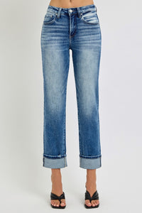 RISEN Full Size High Rise Crop Straight Roll Up Jeans - 1985 the VAULT Boutique