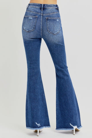 RISEN Full Size High Rise Distressed Raw Hem Flare Jeans - 1985 the VAULT Boutique