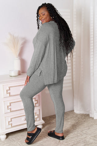 Basic Bae Bamboo Full Size V-Neck Long Sleeve Top and Pants Lounge Set - 1985 the VAULT Boutique