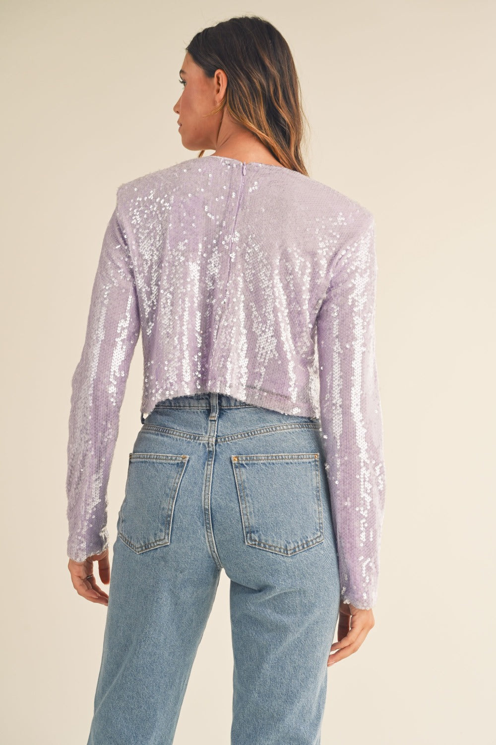 MABLE Shoulder Padded Sequin Crop Top - 1985 THE VAULT