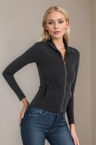 Basic Bae Pocketed Turtleneck Zip Up Denim Top - 1985 the VAULT Boutique