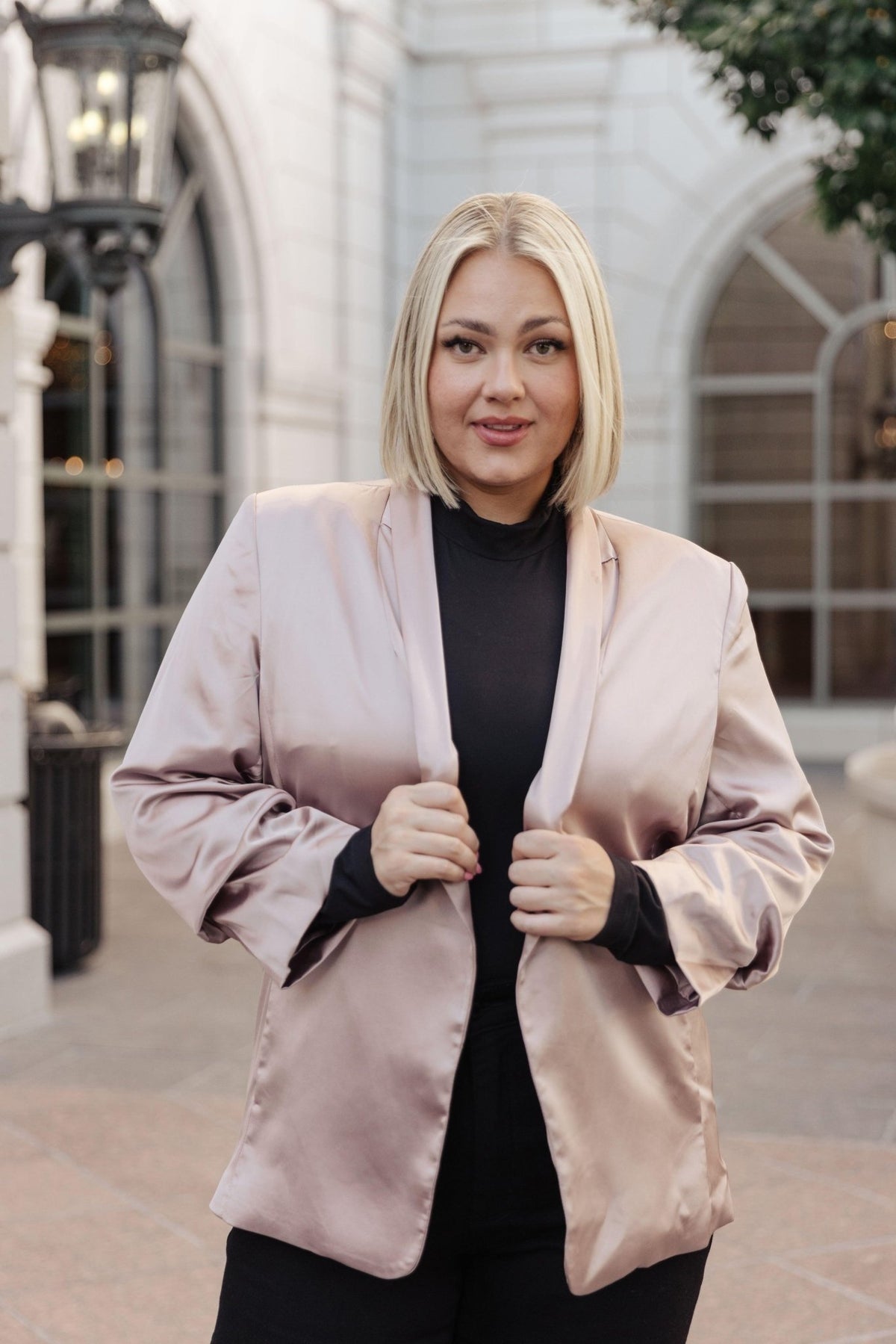 Champagne and Roses Satin Blazer - Happily Ever Atchison Shop Co.