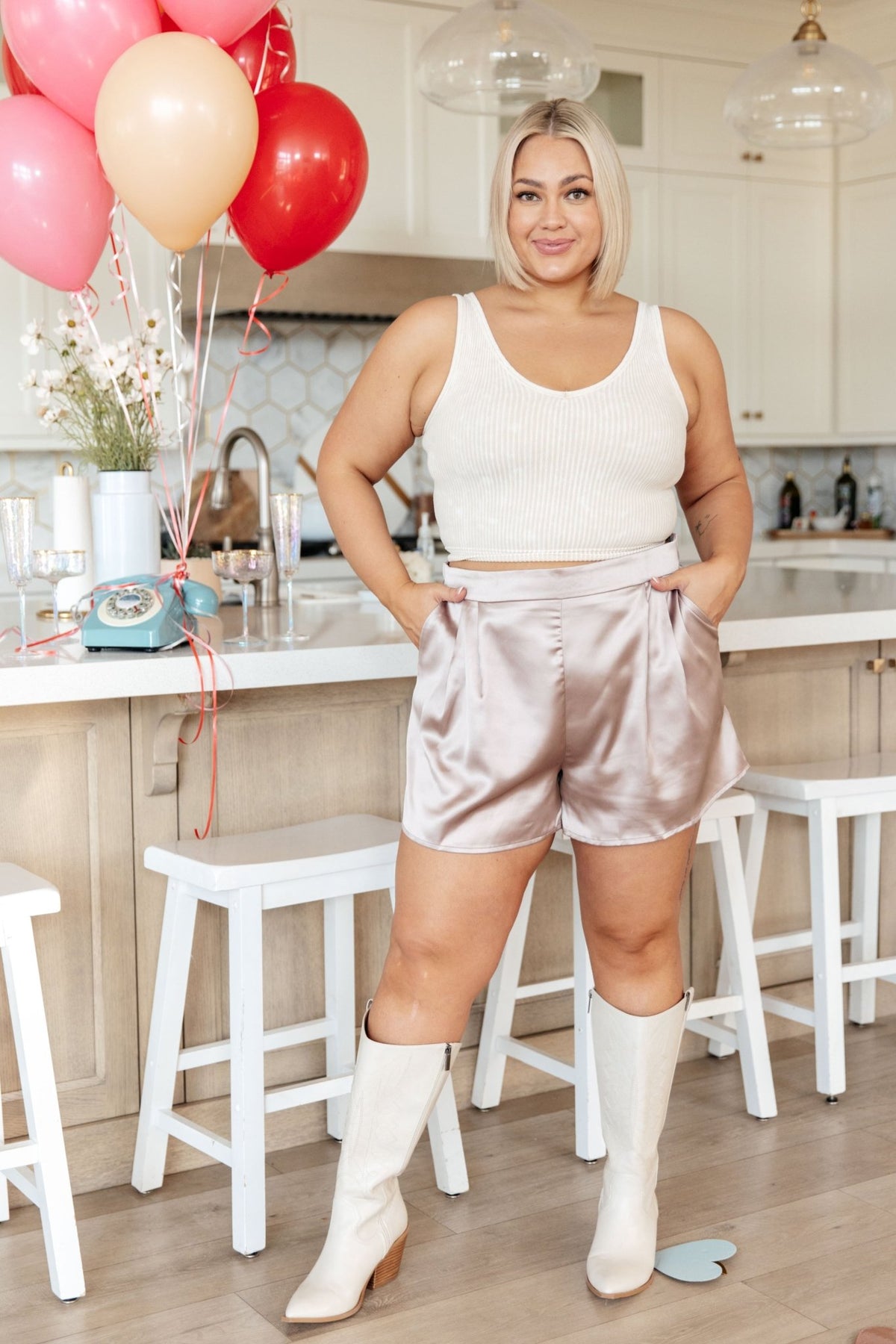 Champagne and Roses Satin Shorts - Happily Ever Atchison Shop Co.