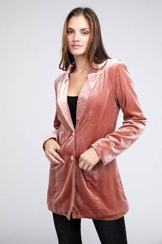 Shiny Velvet Peak Lapel Single Blazer - 1985 the VAULT Boutique