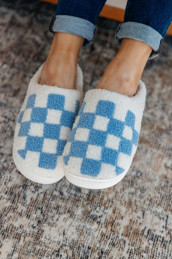 Checked Out Slippers in Blue - Happily Ever Atchison Shop Co.