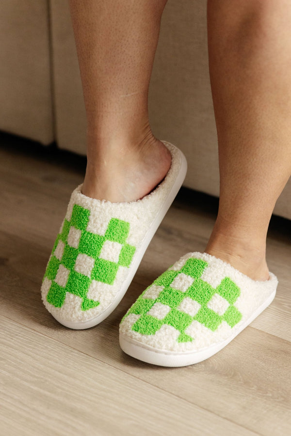 Checked Out Slippers in Green - Happily Ever Atchison Shop Co.