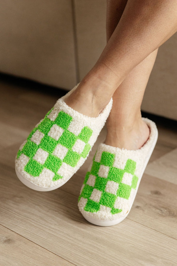 Checked Out Slippers in Green - Happily Ever Atchison Shop Co.