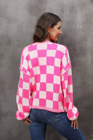 Angel Wings Checkered Open Front Drop Shoulder Cardigan - 1985 the VAULT Boutique