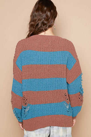 POL Striped Distressed Long Sleeve Sweater - 1985 the VAULT Boutique