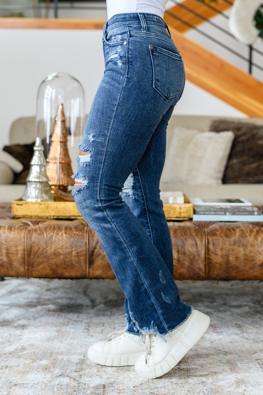 Christine High Contrast Slim Bootcut Destroyed Jeans - Happily Ever Atchison Shop Co.