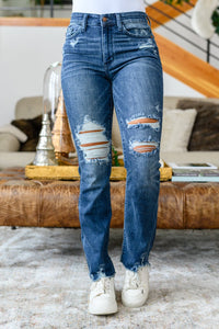 Christine High Contrast Slim Bootcut Destroyed Jeans - Happily Ever Atchison Shop Co.