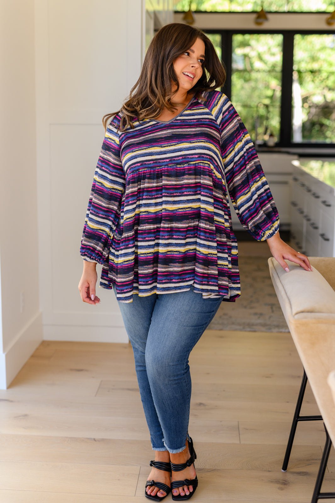 Circle Back Striped V-Neck Top - Happily Ever Atchison Shop Co.