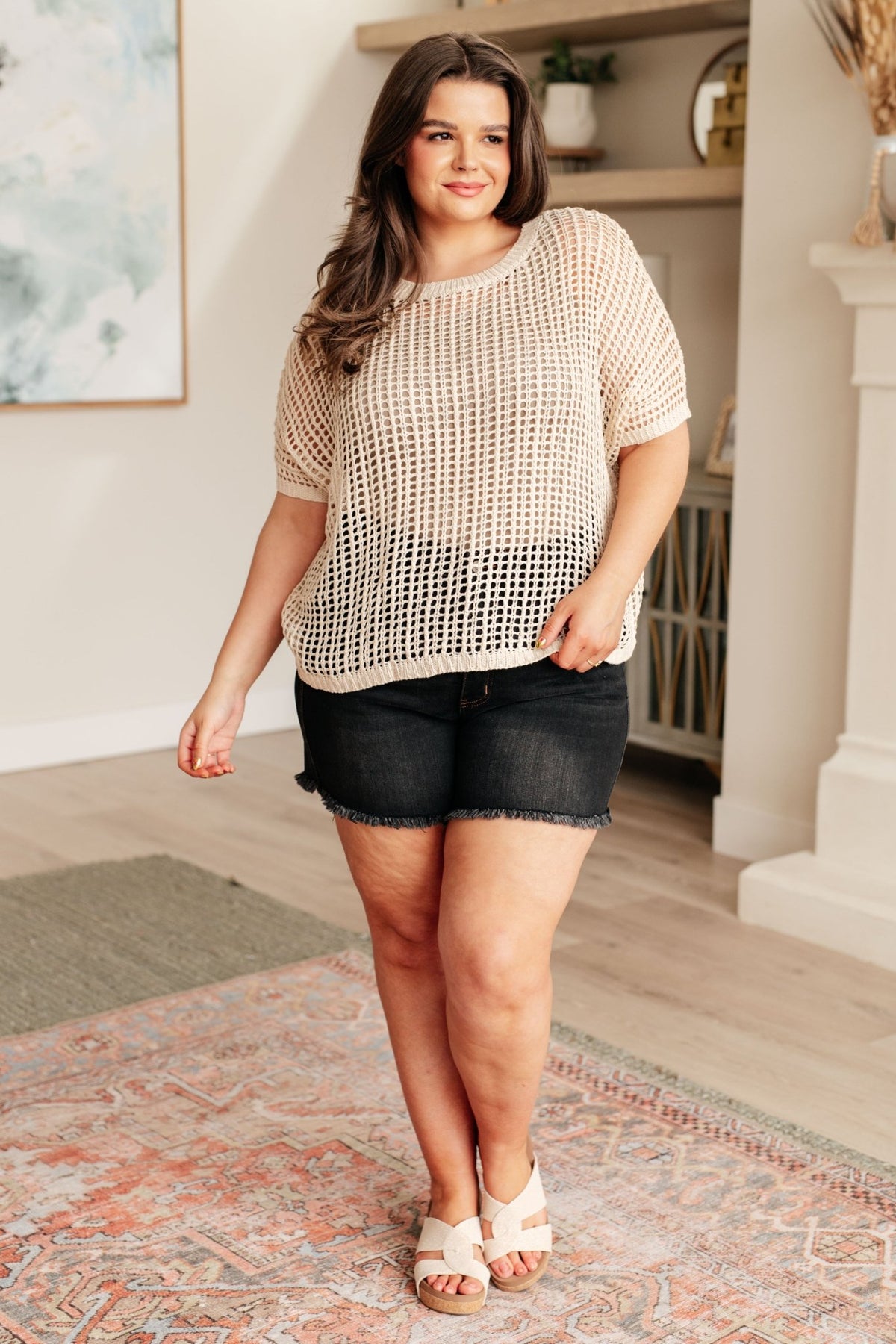 Coastal Dreams Fishnet Top in Cream - Happily Ever Atchison Shop Co.