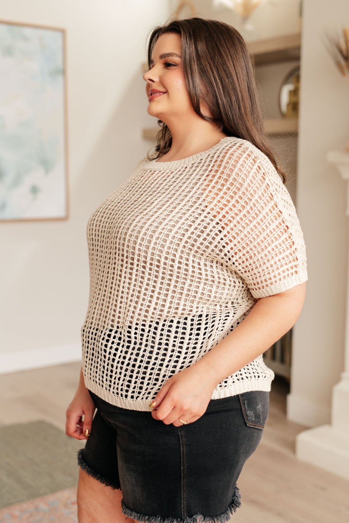 Coastal Dreams Fishnet Top in Cream - Happily Ever Atchison Shop Co.