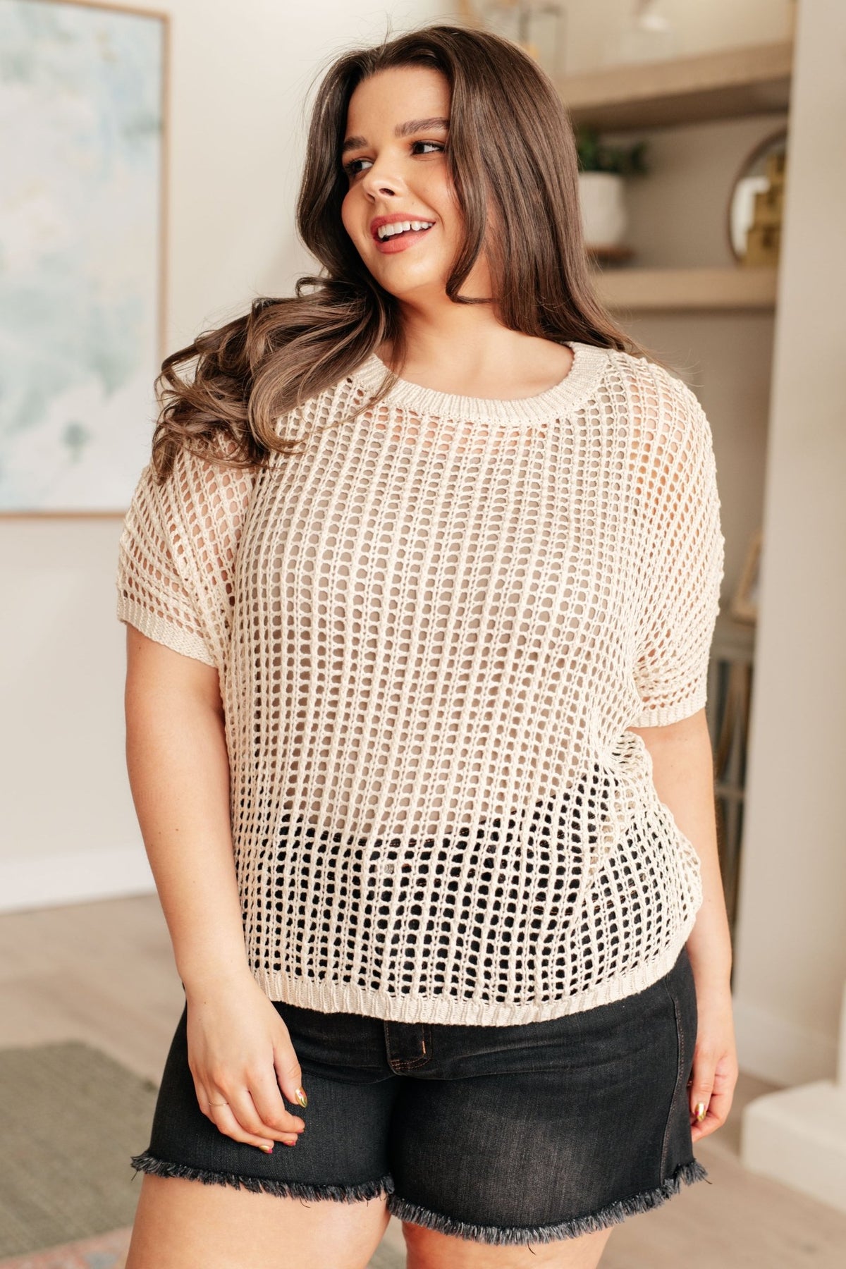 Coastal Dreams Fishnet Top in Cream - Happily Ever Atchison Shop Co.