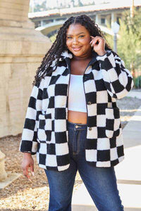 Double Take Full Size Checkered Button Front Coat with Pockets - 1985 the VAULT Boutique