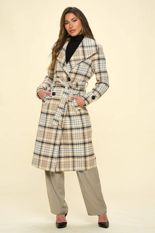 Coalition LA Double-Breasted Plaid Coat with Belt - 1985 the VAULT Boutique