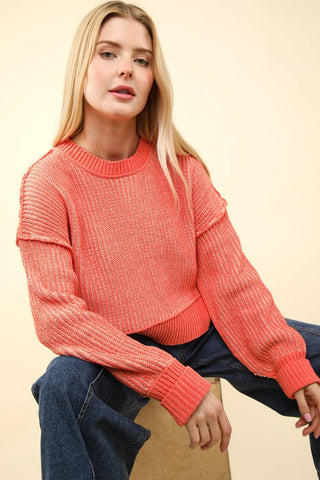 VERY J Exposed Seam Cropped Striped Slit Sweater - 1985 the VAULT Boutique