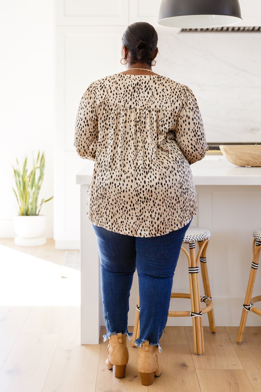 Countless Memories Split Neckline Dot Print Top - Happily Ever Atchison Shop Co.