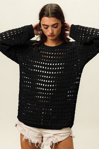 BiBi Round Neck Openwork Knit Cover Up - 1985 the VAULT Boutique