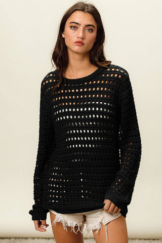 BiBi Round Neck Openwork Knit Cover Up - 1985 the VAULT Boutique