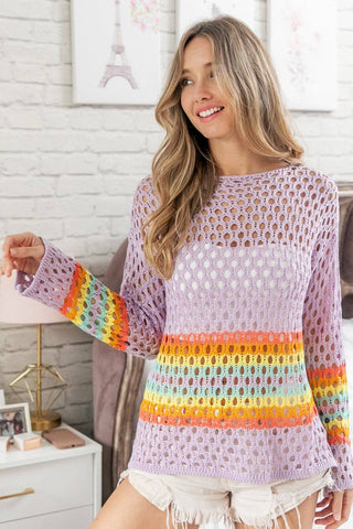 BiBi Rainbow Stripe Hollow Out Cover Up - 1985 the VAULT Boutique