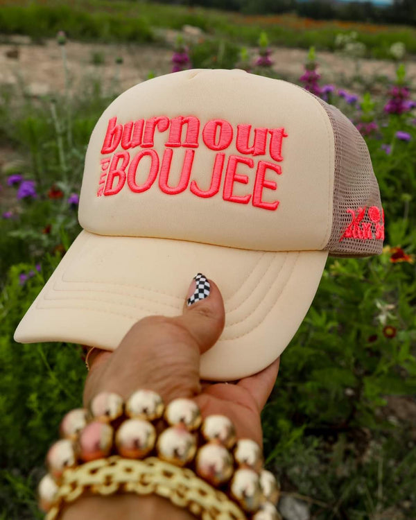 CREAM "BURNOUT BOUJEE" TRUCKER HAT - Happily Ever Atchison Shop Co.