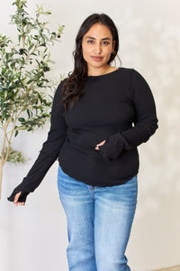 Culture Code Full Size Ribbed Round Neck Long Sleeve Top - Happily Ever Atchison Shop Co.