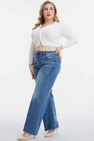 BAYEAS Full Size High Waist Button-Fly Raw Hem Wide Leg Jeans - 1985 the VAULT Boutique