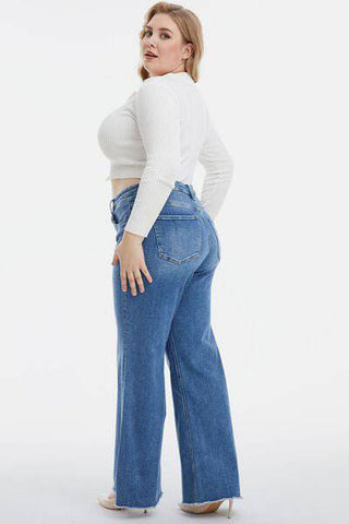 BAYEAS Full Size High Waist Button-Fly Raw Hem Wide Leg Jeans - 1985 the VAULT Boutique