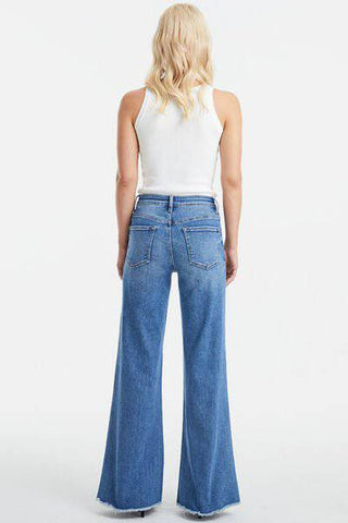 BAYEAS Full Size High Waist Button-Fly Raw Hem Wide Leg Jeans - 1985 the VAULT Boutique