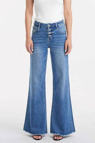 BAYEAS Full Size High Waist Button-Fly Raw Hem Wide Leg Jeans - 1985 the VAULT Boutique