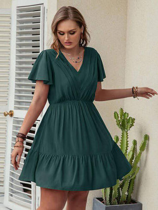 Double Take Plus Size Ruffle Hem V-Neck Short Sleeve Dress - 1985 the VAULT Boutique