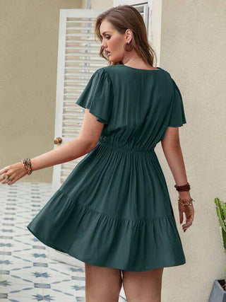 Double Take Plus Size Ruffle Hem V-Neck Short Sleeve Dress - 1985 the VAULT Boutique