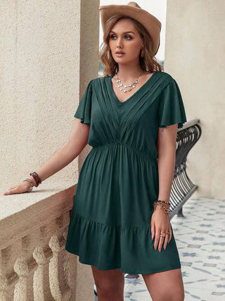 Double Take Plus Size Ruffle Hem V-Neck Short Sleeve Dress - 1985 the VAULT Boutique