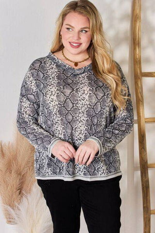 Hailey & Co Full Size Snakeskin V-Neck Long Sleeve Top - 1985 the VAULT Boutique