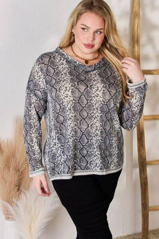 Hailey & Co Full Size Snakeskin V-Neck Long Sleeve Top - 1985 the VAULT Boutique