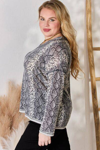 Hailey & Co Full Size Snakeskin V-Neck Long Sleeve Top - 1985 the VAULT Boutique