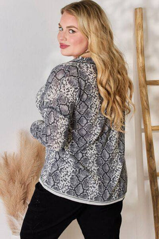 Hailey & Co Full Size Snakeskin V-Neck Long Sleeve Top - 1985 the VAULT Boutique